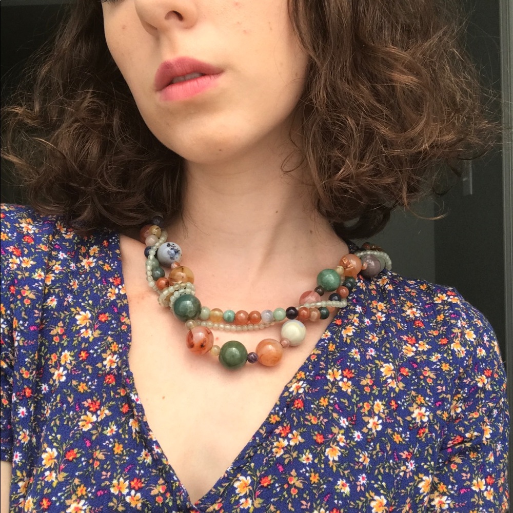 Hand beaded rainbow statement necklace
